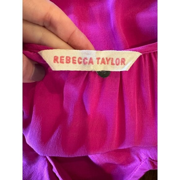 Rebecca Taylor Dress Women 2 Pink Silk Ruffle Elastic Waist‎ Fit And Flare Mini - Picture 9 of 10